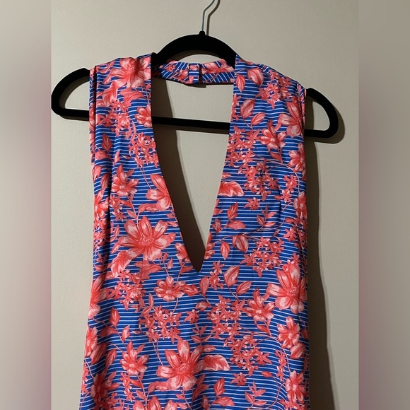 Belle Badgley Mischka Delilah Halter Dress Floral Coral and Blue Size 12 - Picture 10 of 14
